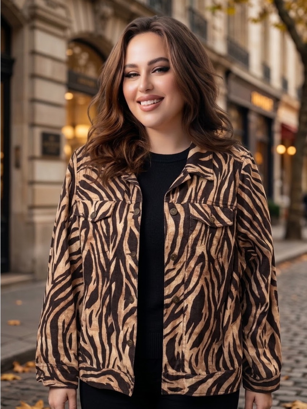 Carole Little Brown Zebra-Print Jean Jacket